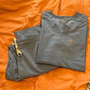 FIGS baby blue scrubs. Medium Catarina top and Yola bottoms.